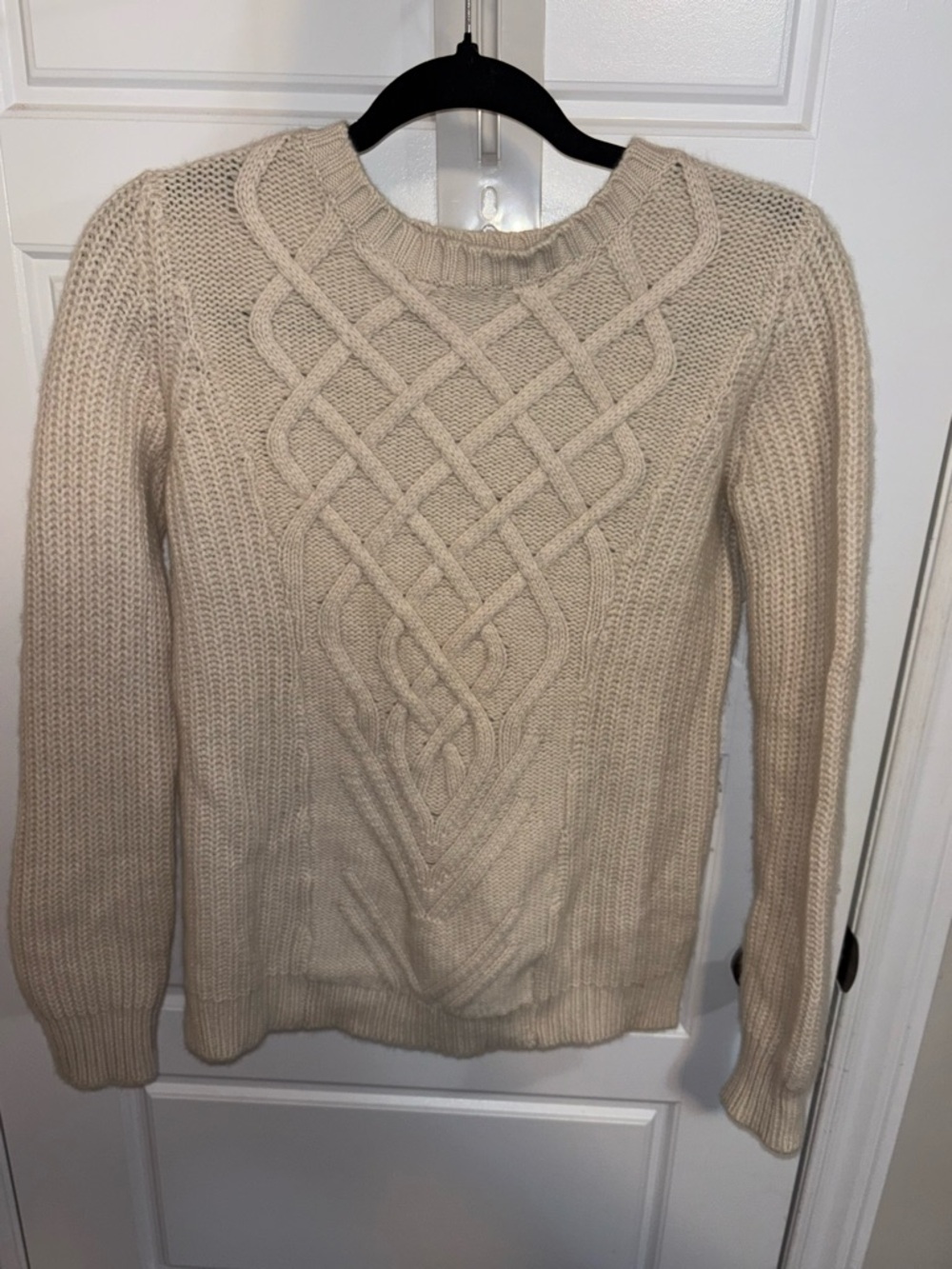 Tahari Cream Cable-Knit Crewneck Sweater